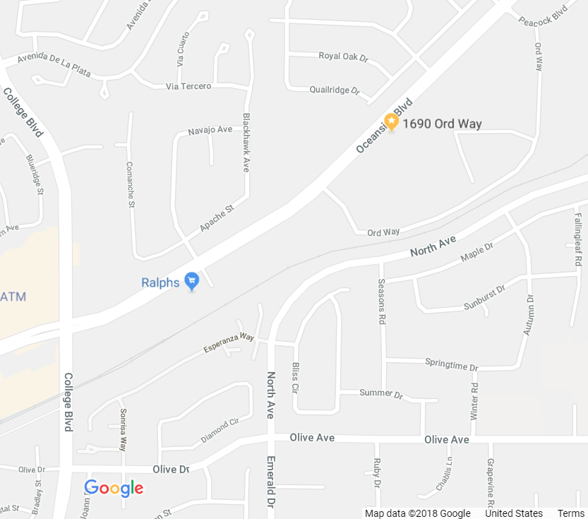 map of Pacific Backflow location in Oceanside