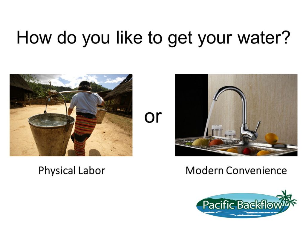 Modern Convenience - compare person carrying water buckets to flowing faucet