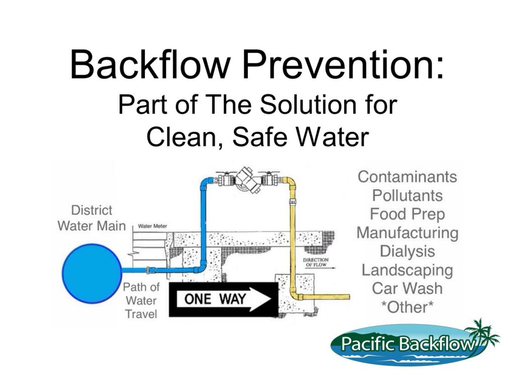 Illustration of backflow preventer protecting water main from chemicals and pollution